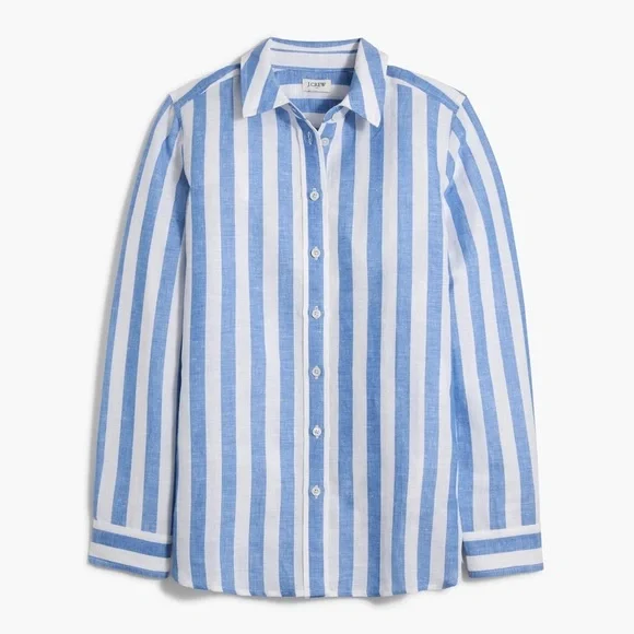 NWOT J crew striped linen-blend button-up shirt